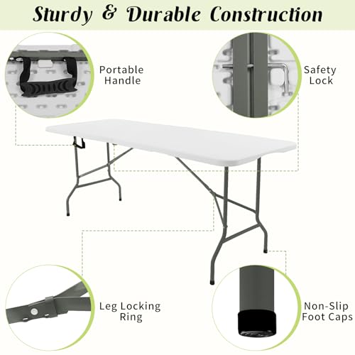 2 Pack 6 FT White Folding Plastic Table with Carrying Handle V46731