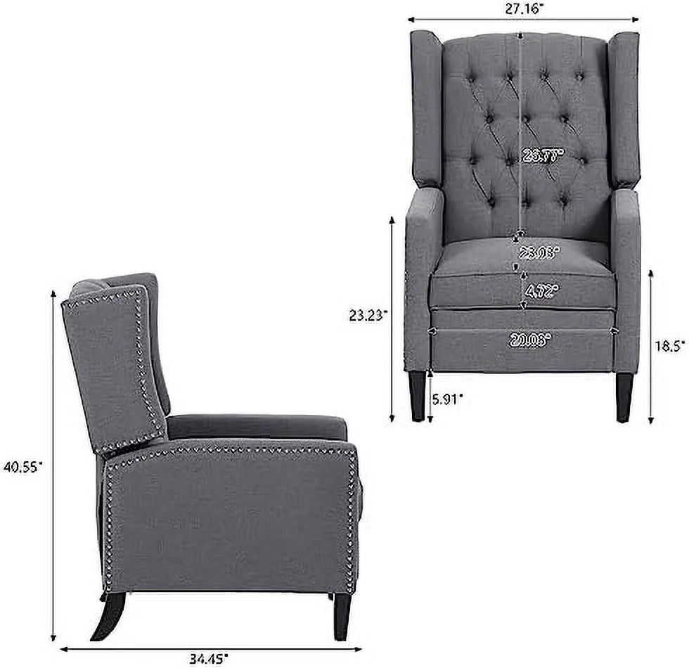 Grey Upholstered Push Back Recliner Chair R913