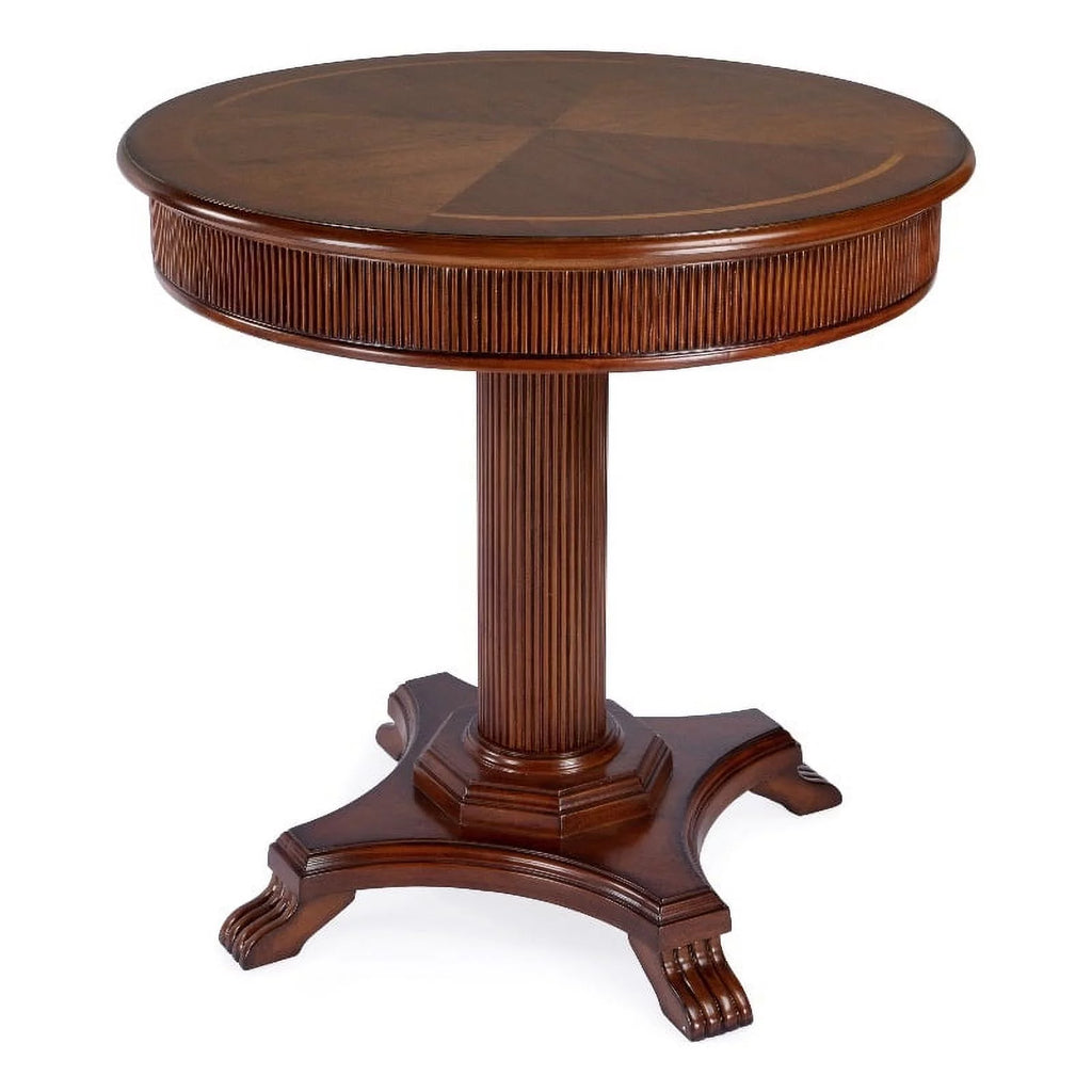 Brown Ribbed Wood Pedestal Foyer Table S581