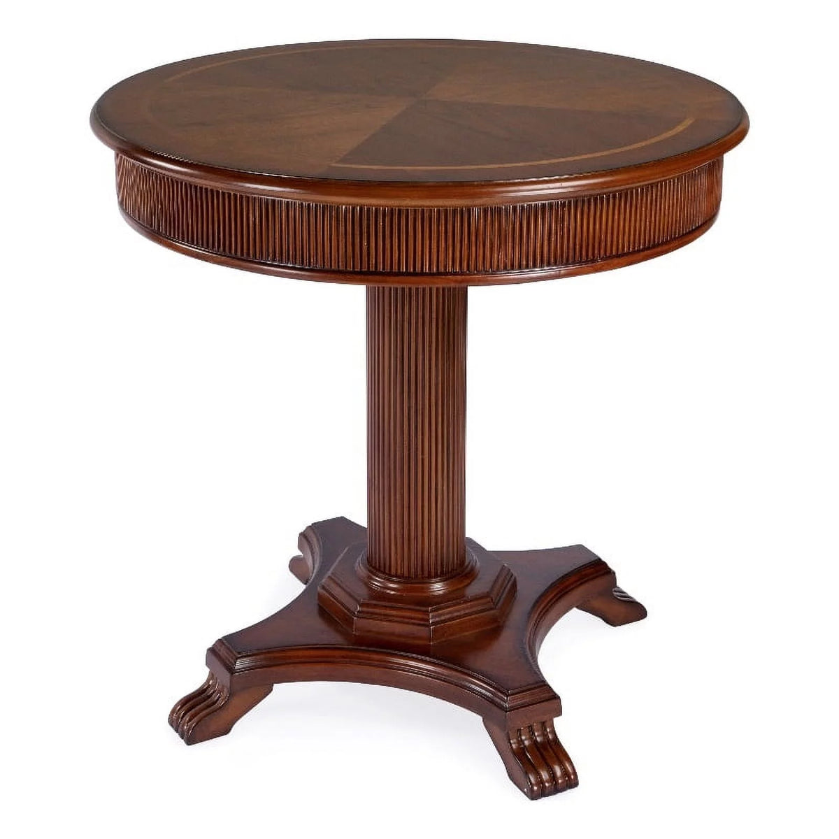 Brown Ribbed Wood Pedestal Foyer Table S581