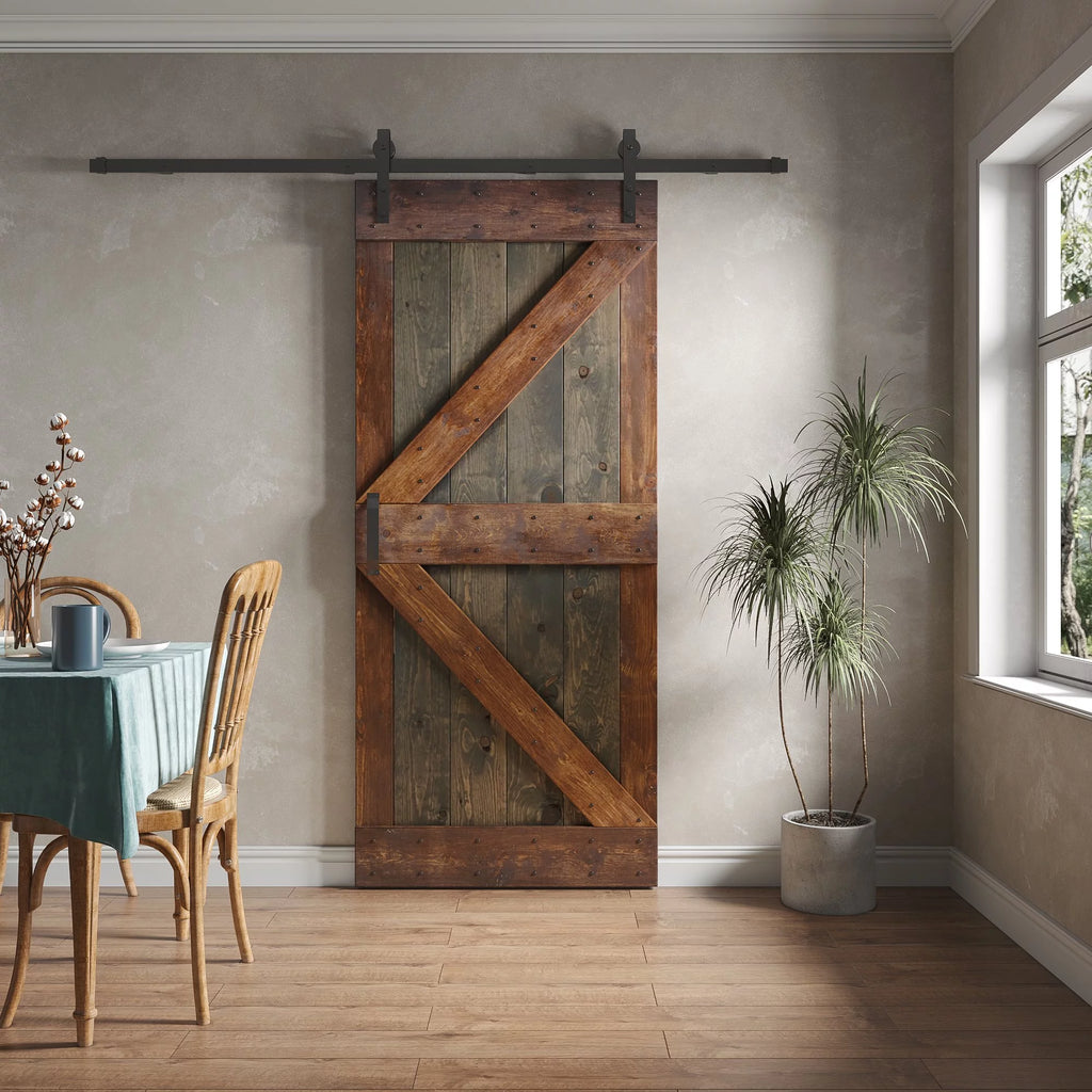 36 in x 84 in Knotty Pine Wood Sliding Barn Door with Hardware Kit D645148