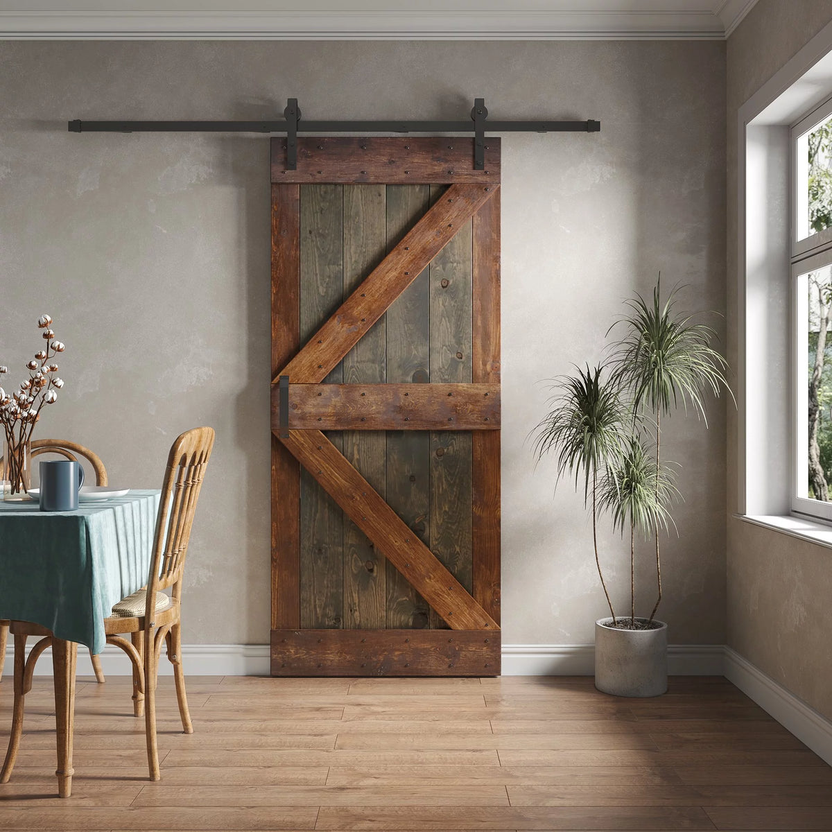 36 in x 84 in Knotty Pine Wood Sliding Barn Door with Hardware Kit D645148