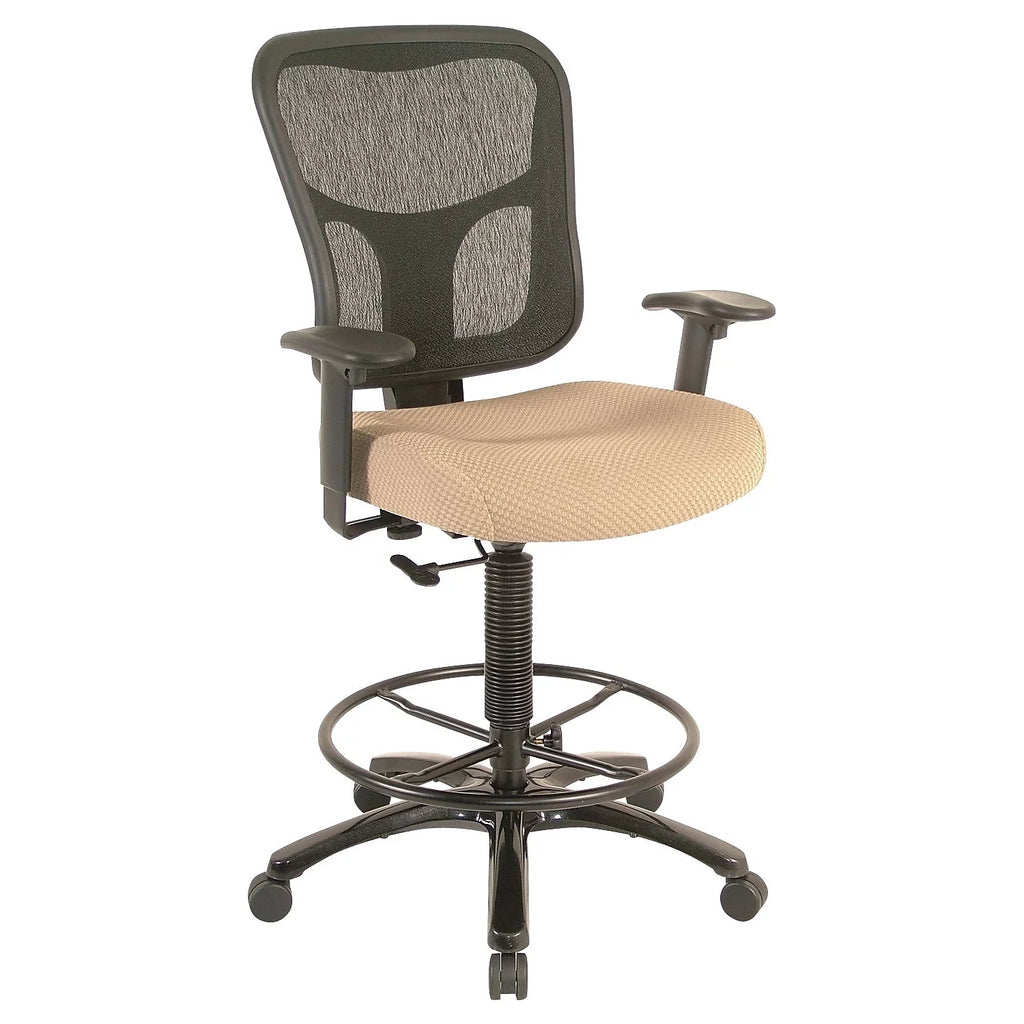 Ergonomic Fabric Mid-Back Drafting Stool Beige C68266