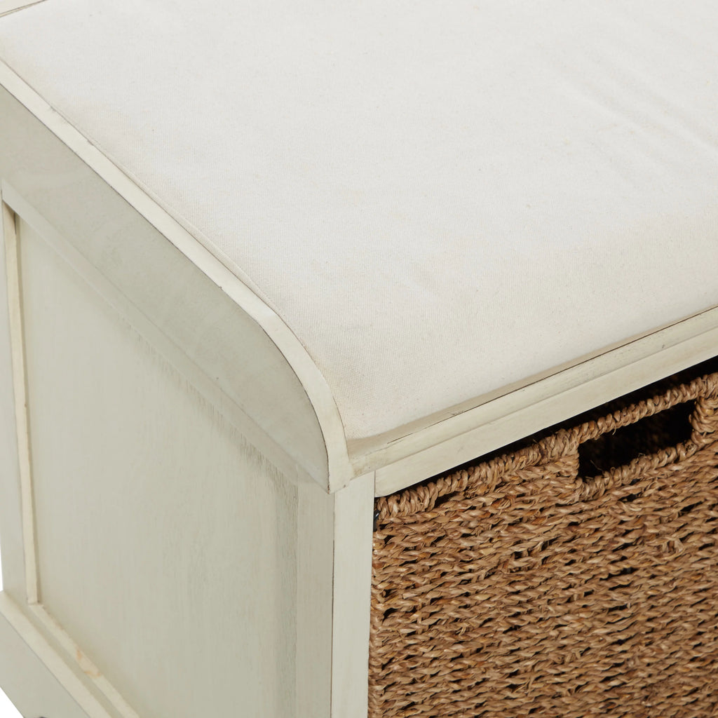 White Wood Storage Bench with Cushion Seat Y79002