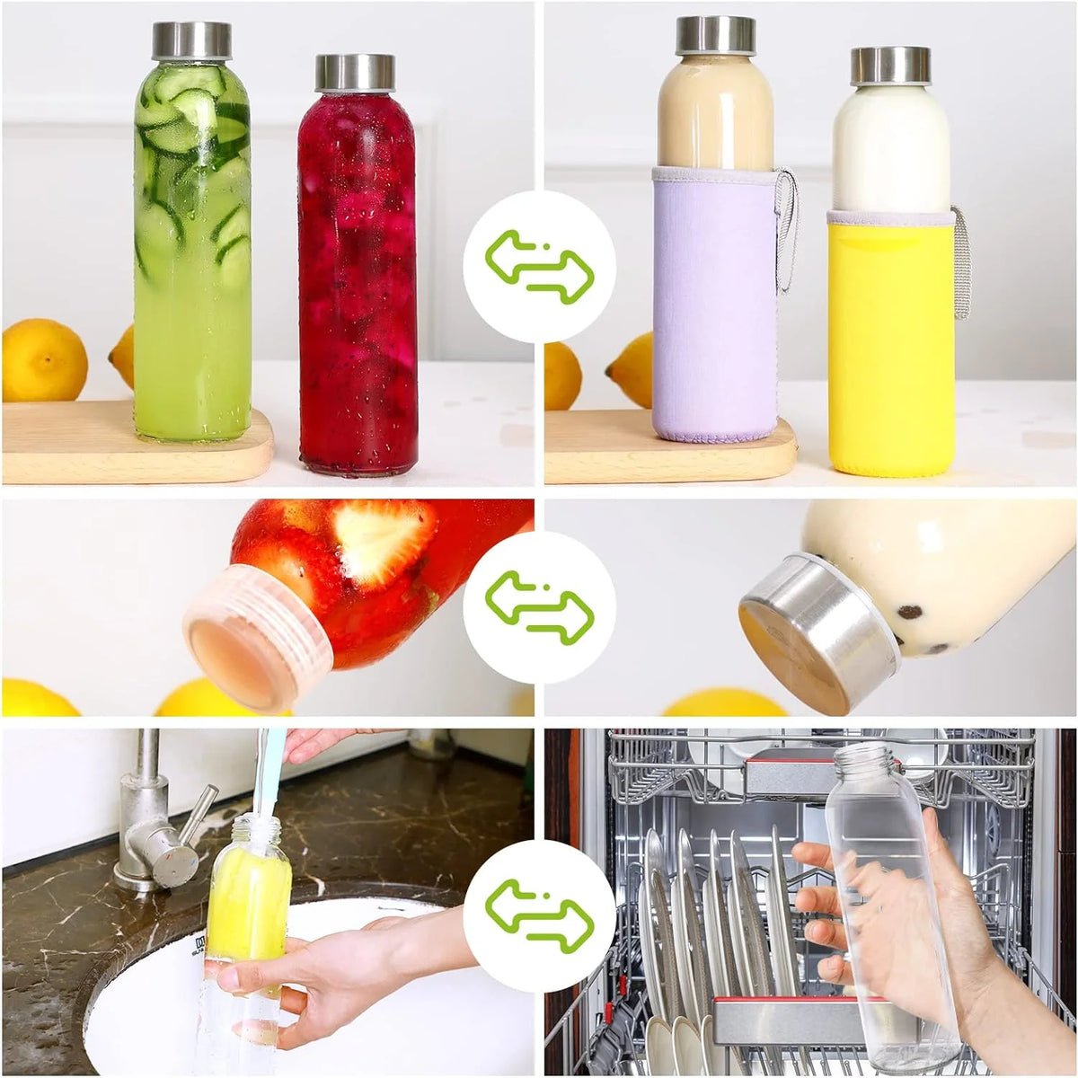 12 Pcs 18oz Clear Glass Water Bottles M69021