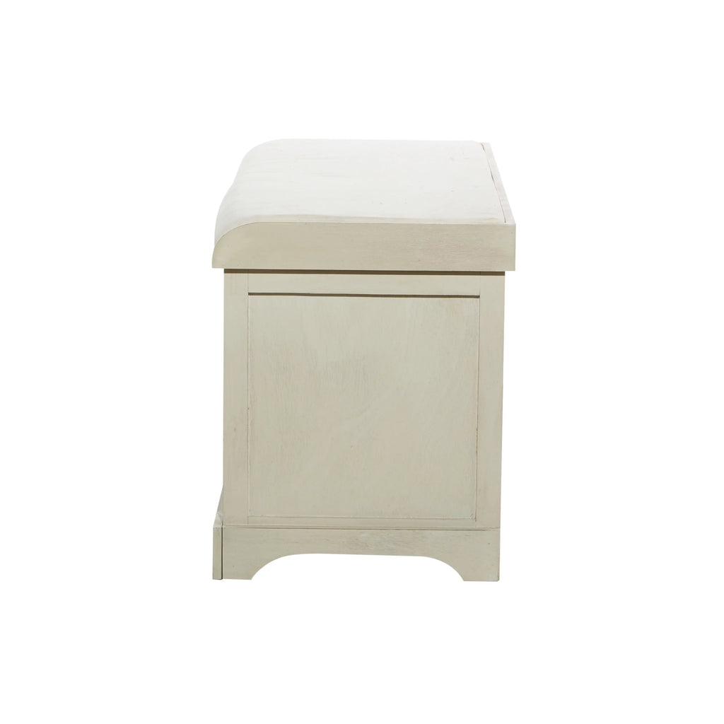 White Wood Storage Bench with Cushion Seat Y79002