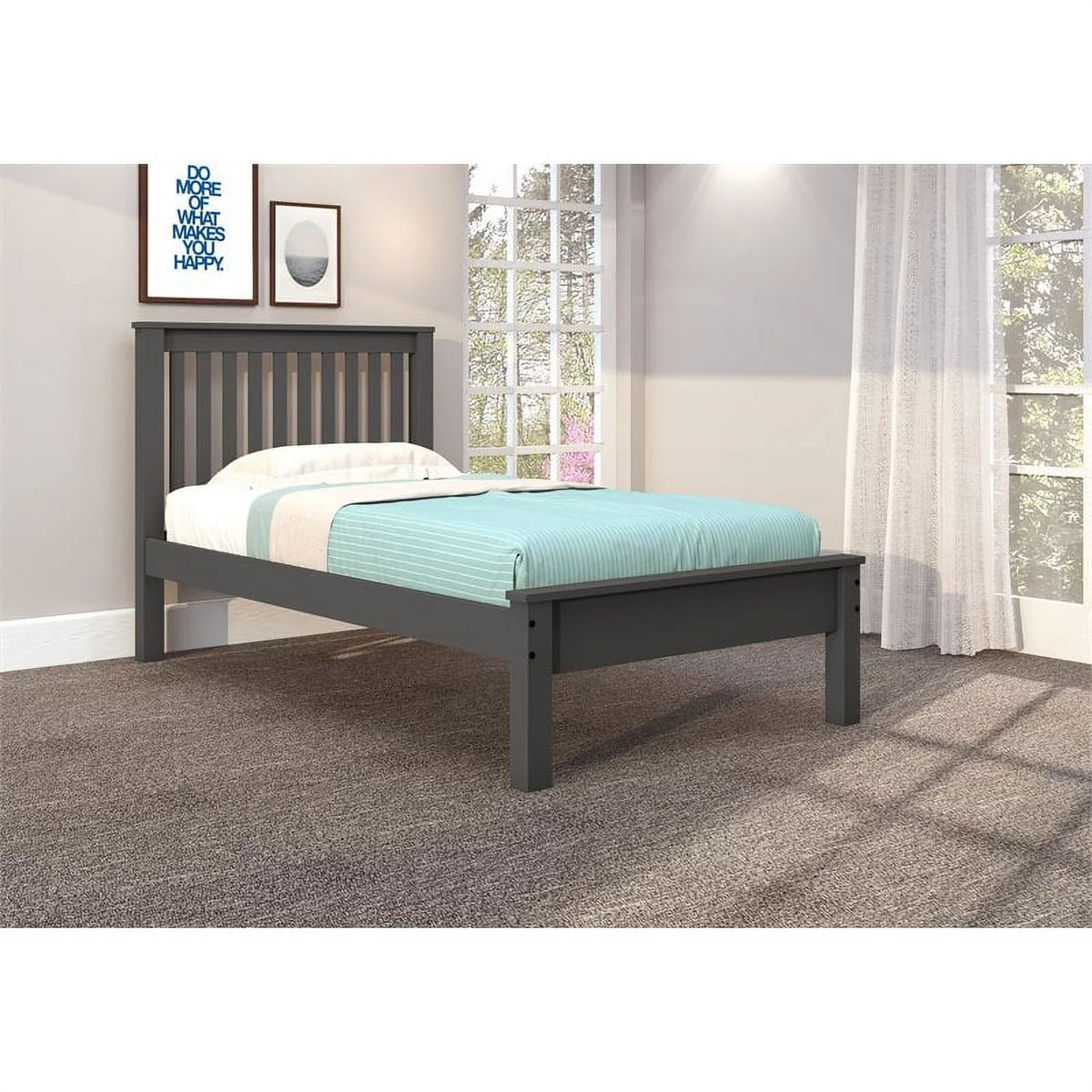Twin Solid Wood Spindle Bed Dark Gray Z58885