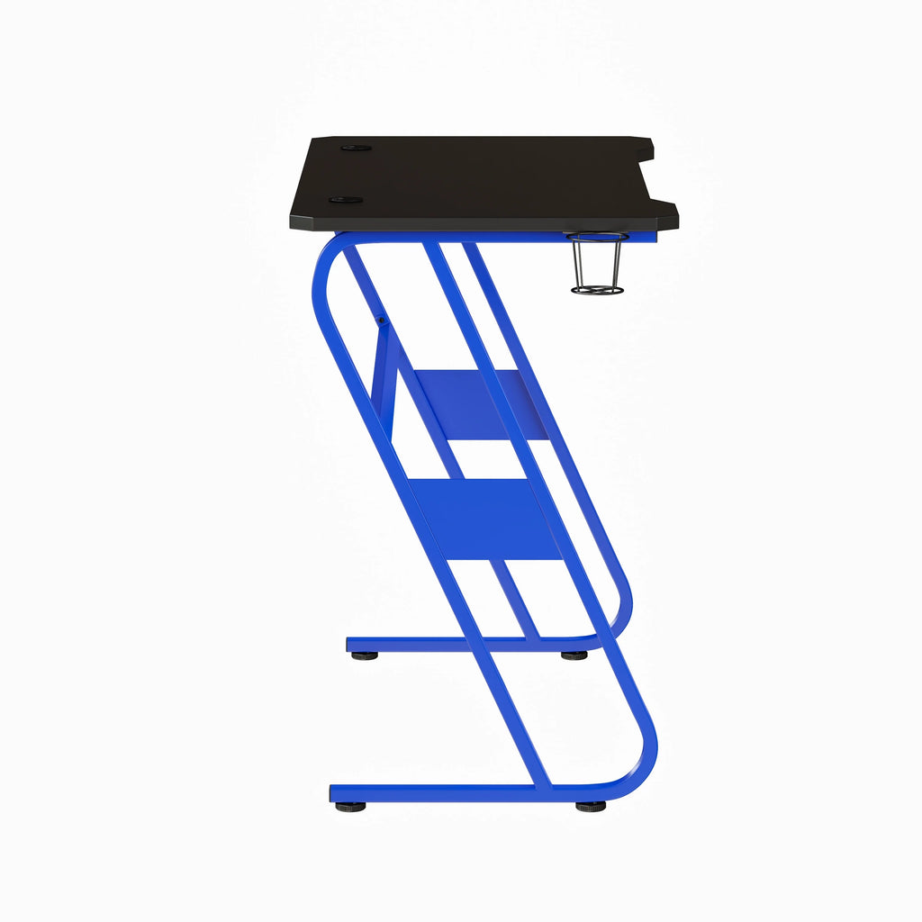 Blue Ergonomic Gaming Desk with Cup Holder and Headphone Hook N1764