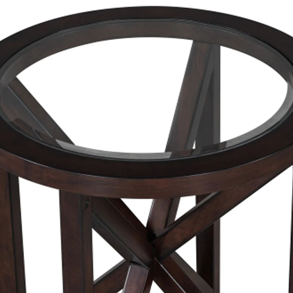 Round Tempered Glass Coffee Table with Solid Wood Base O21116