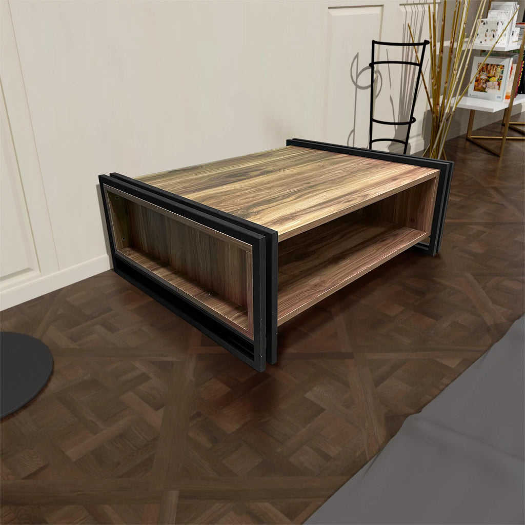 Mid-Century Modern Wood Coffee Table with Storage X1018