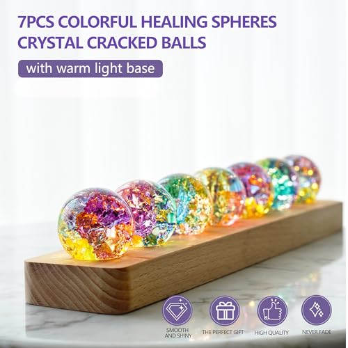 Set of 7 Crystal Balls with LED Wooden Stand N103