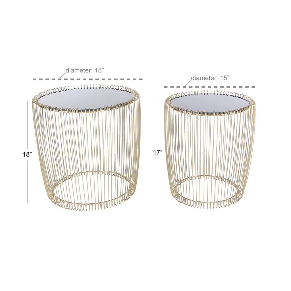 18" x 18" Gold Metal Accent Table with Glass Top, 2-Pieces G694632