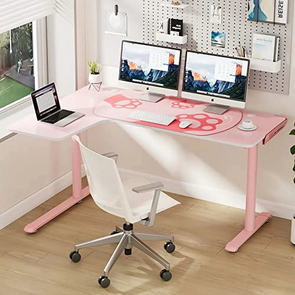 Pink L Shape Gaming Desk with Cable Management P366