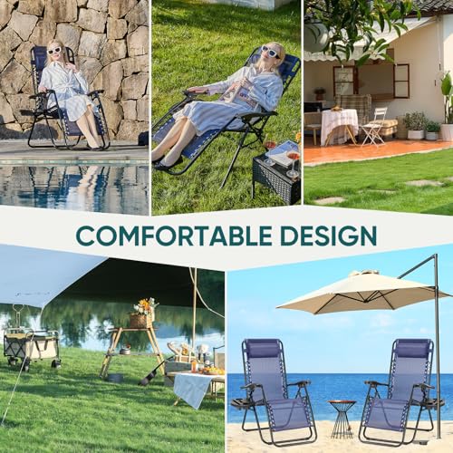 Set of 2 Blue Zero Gravity Lounge Chairs with Pillow and Cup Holder H281