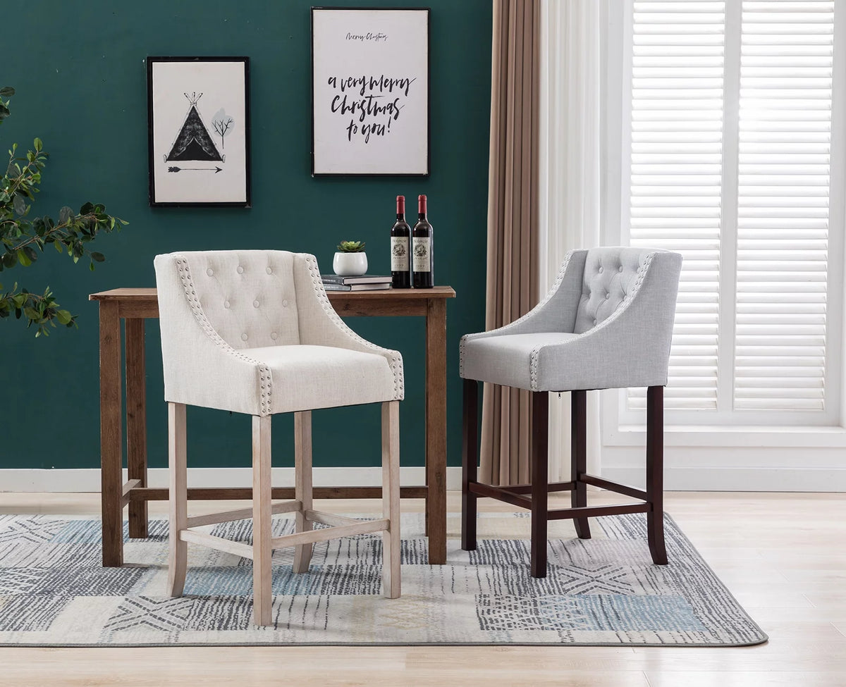 30" Beige Linen Tufted Bar Stools Set of 2 X9118