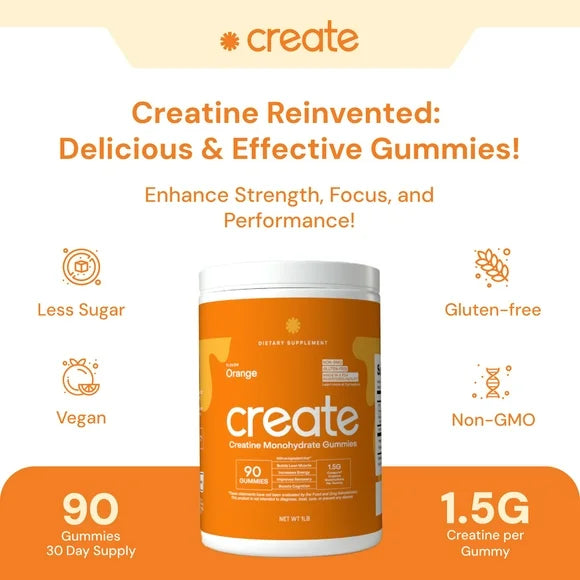 Creatine Monohydrate Gummies 1.5g Vegan Non-GMO Gluten-Free Orange 90 Count U579176