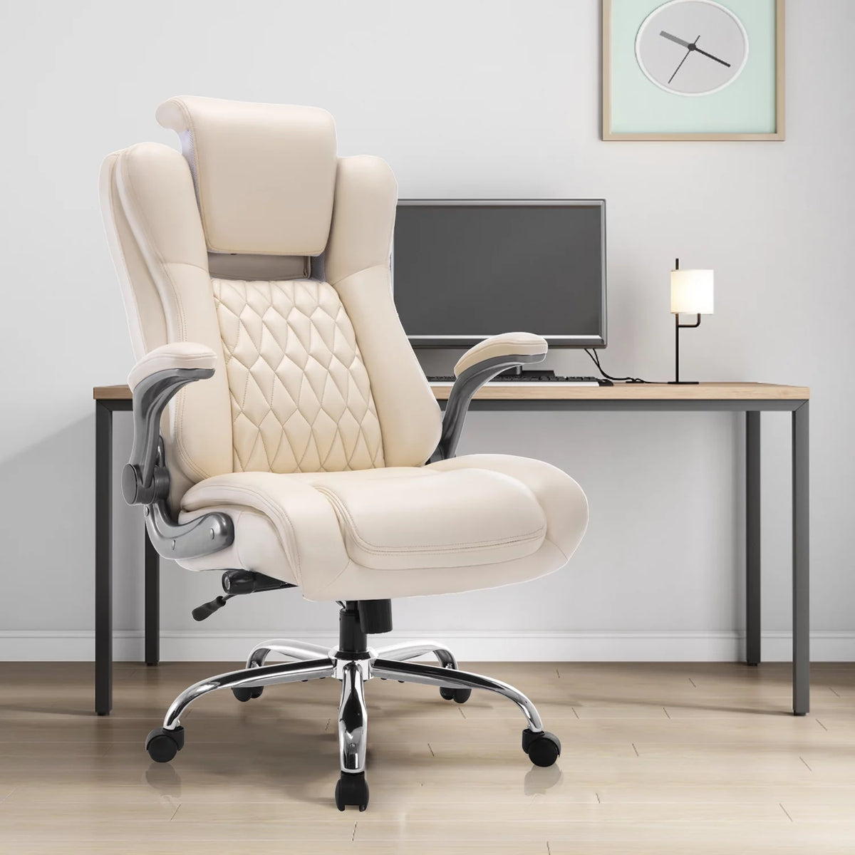 High Back Ergonomic Office Chair with Lumbar Support Flip Arms and Headrest K966