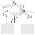 2 Pack 6 FT White Folding Plastic Table with Carrying Handle V46731