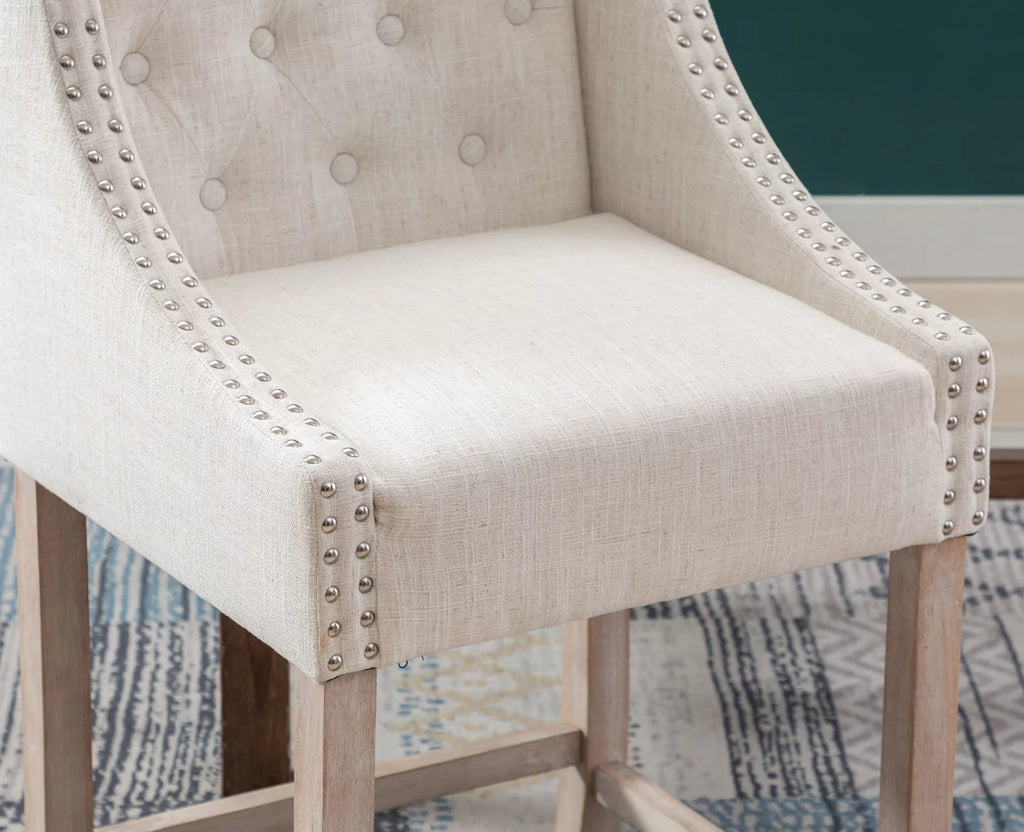 30" Beige Linen Tufted Bar Stools Set of 2 X9118