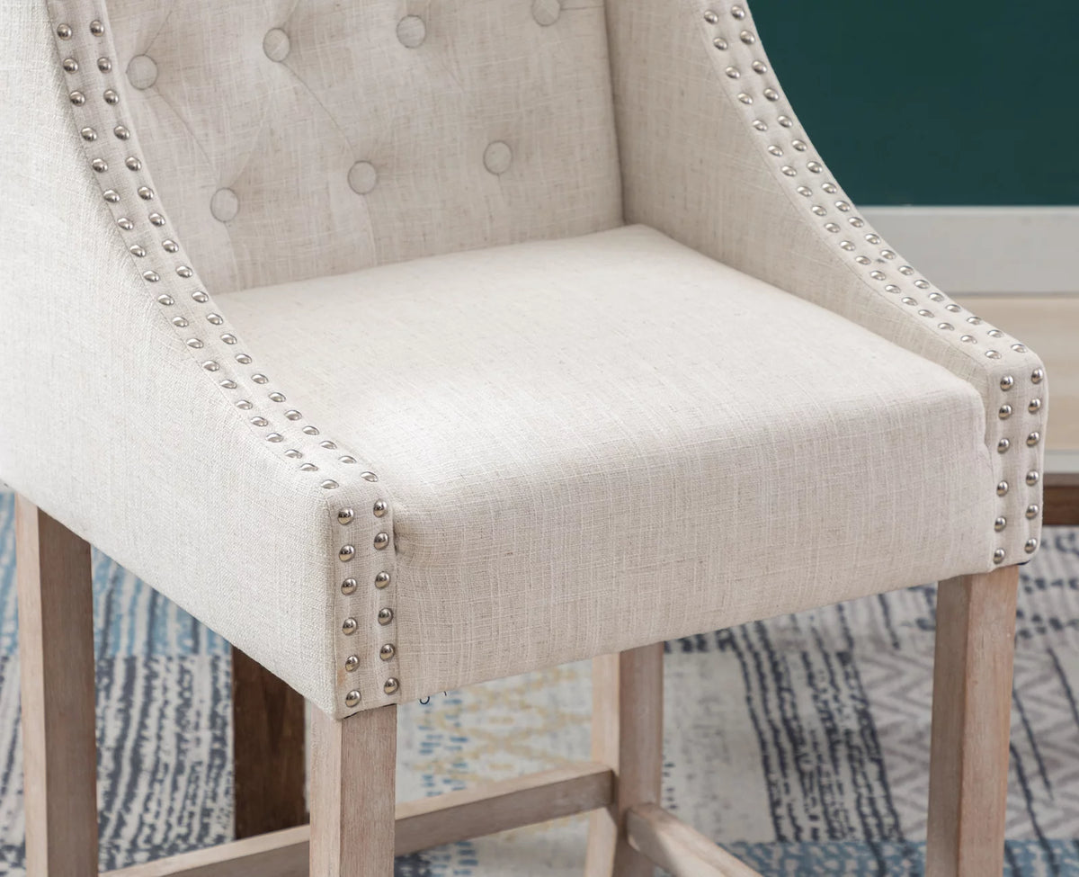 30" Beige Linen Tufted Bar Stools Set of 2 X9118