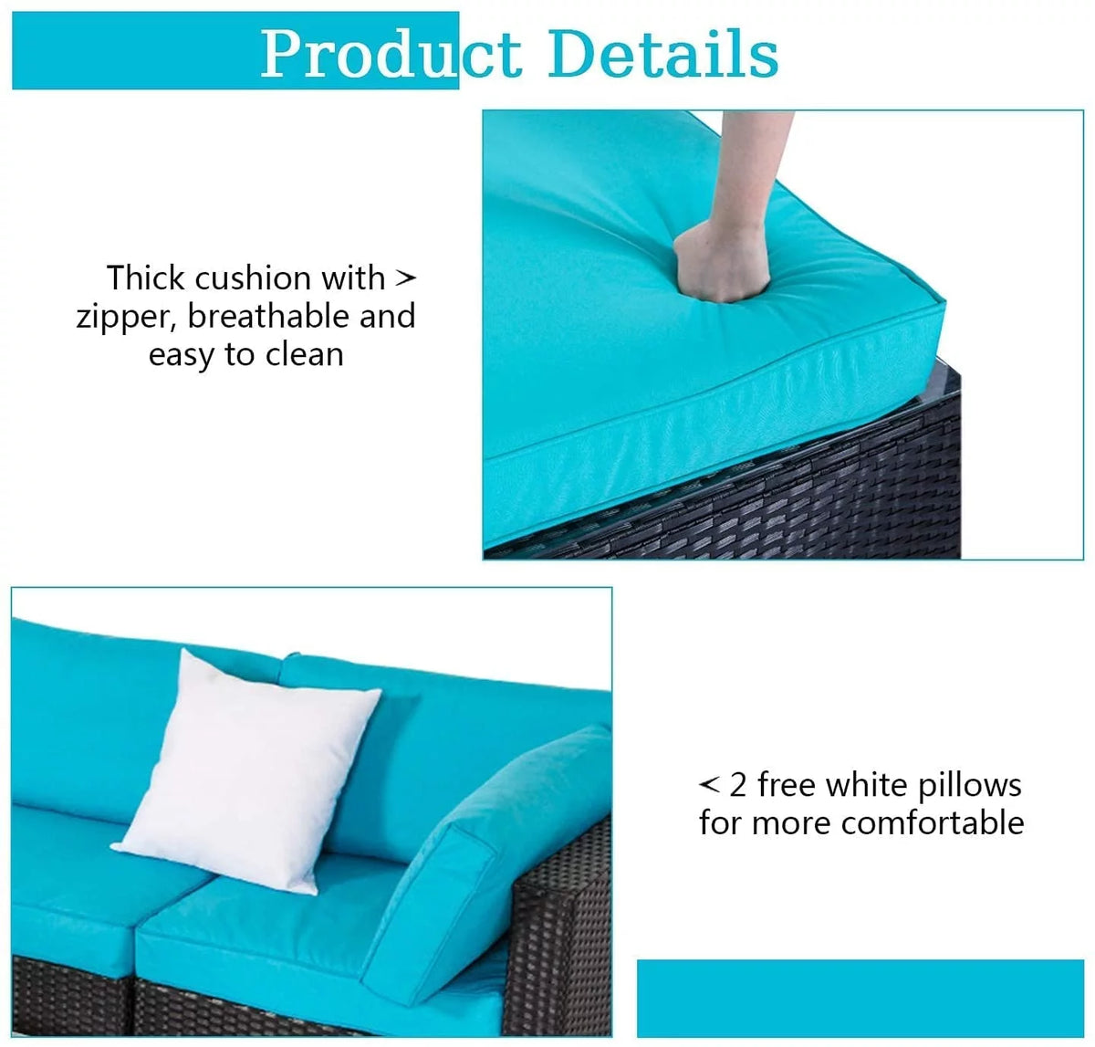 7 Pc Wicker Rattan Patio Furniture Set with Cushions L623