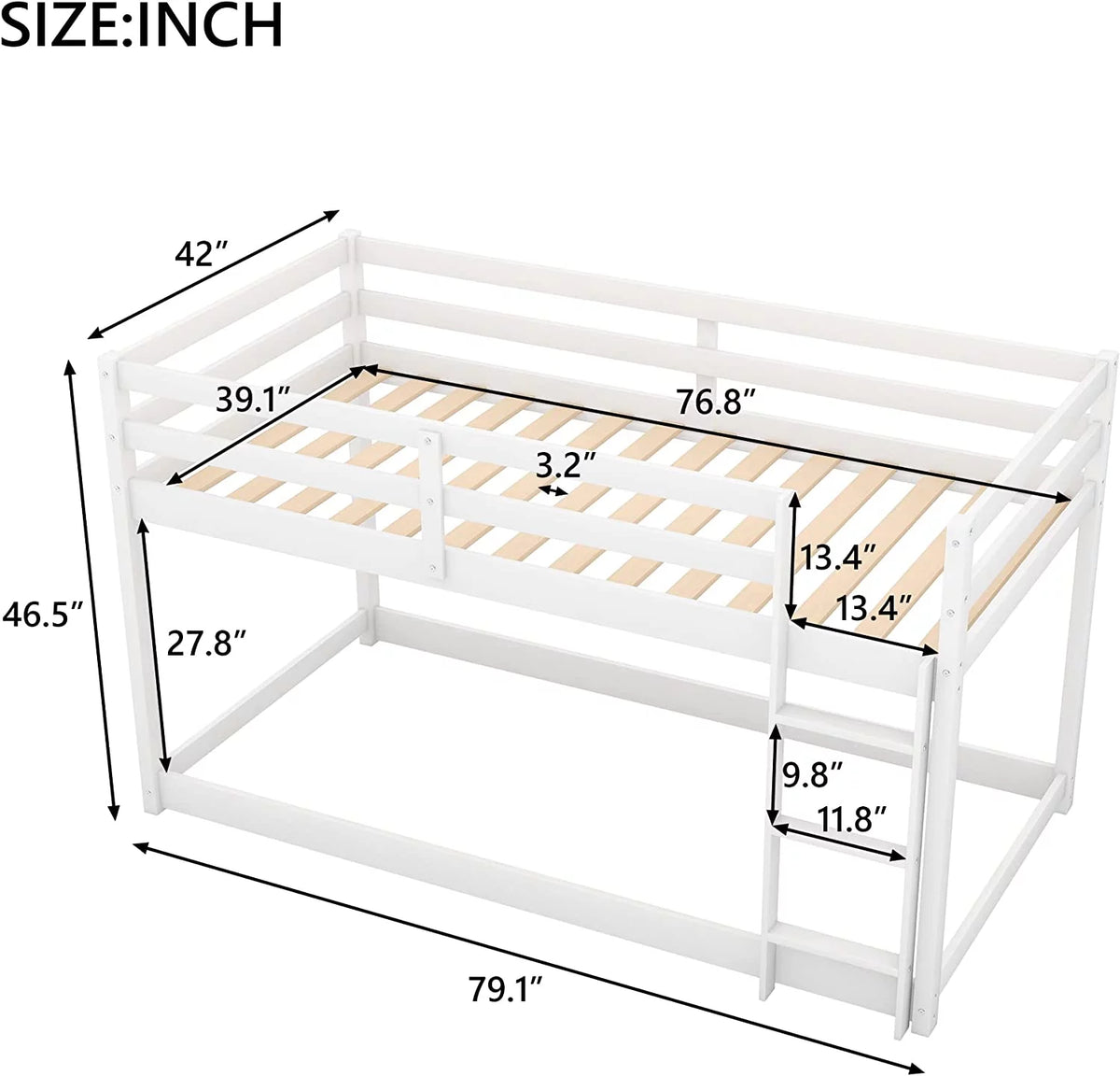 Twin Over Twin Bunk Bed with Guardrail and Ladder B182
