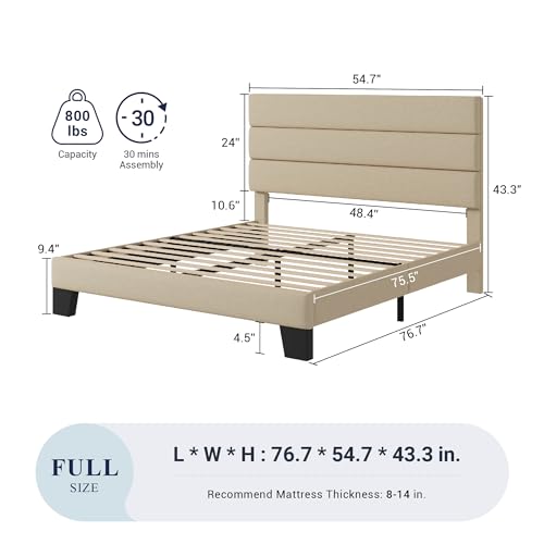 Queen Size Fabric Upholstered Platform Bed Frame with Wooden Slats U173