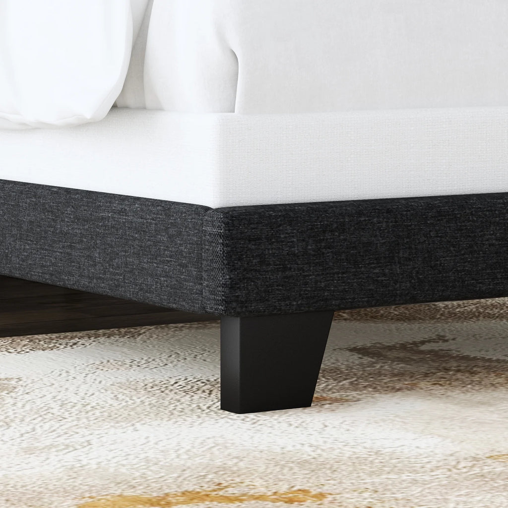 Queen Size Grey Upholstered Panel Platform Bed Frame V7536