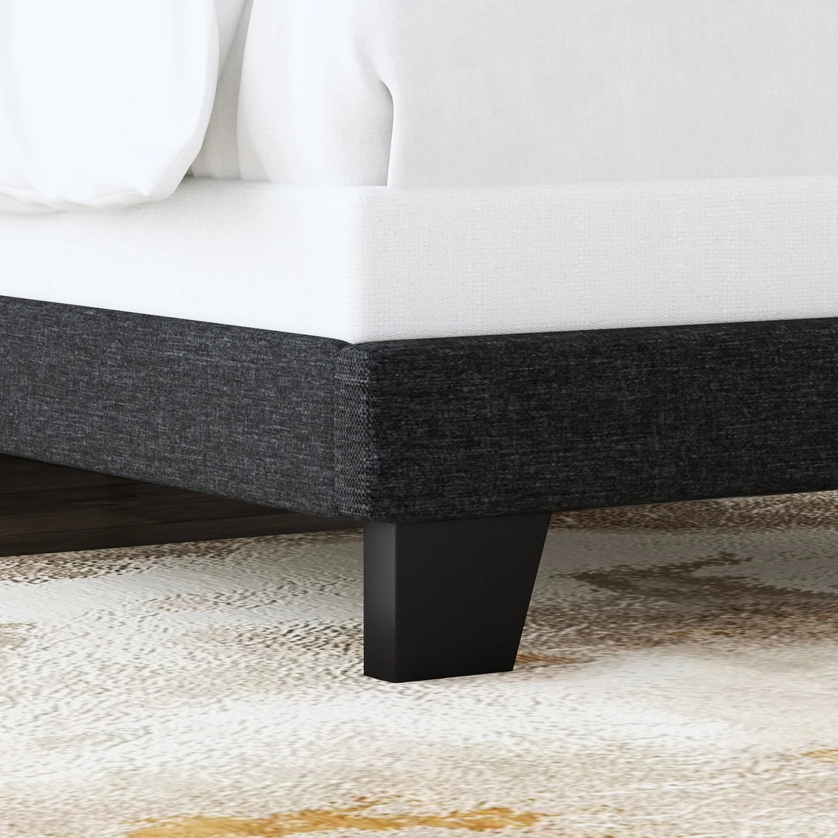 Queen Size Grey Upholstered Panel Platform Bed Frame V7536