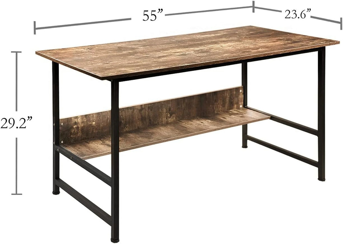 55" Wood Office Desk with Metal Legs and Book Shelf P936281