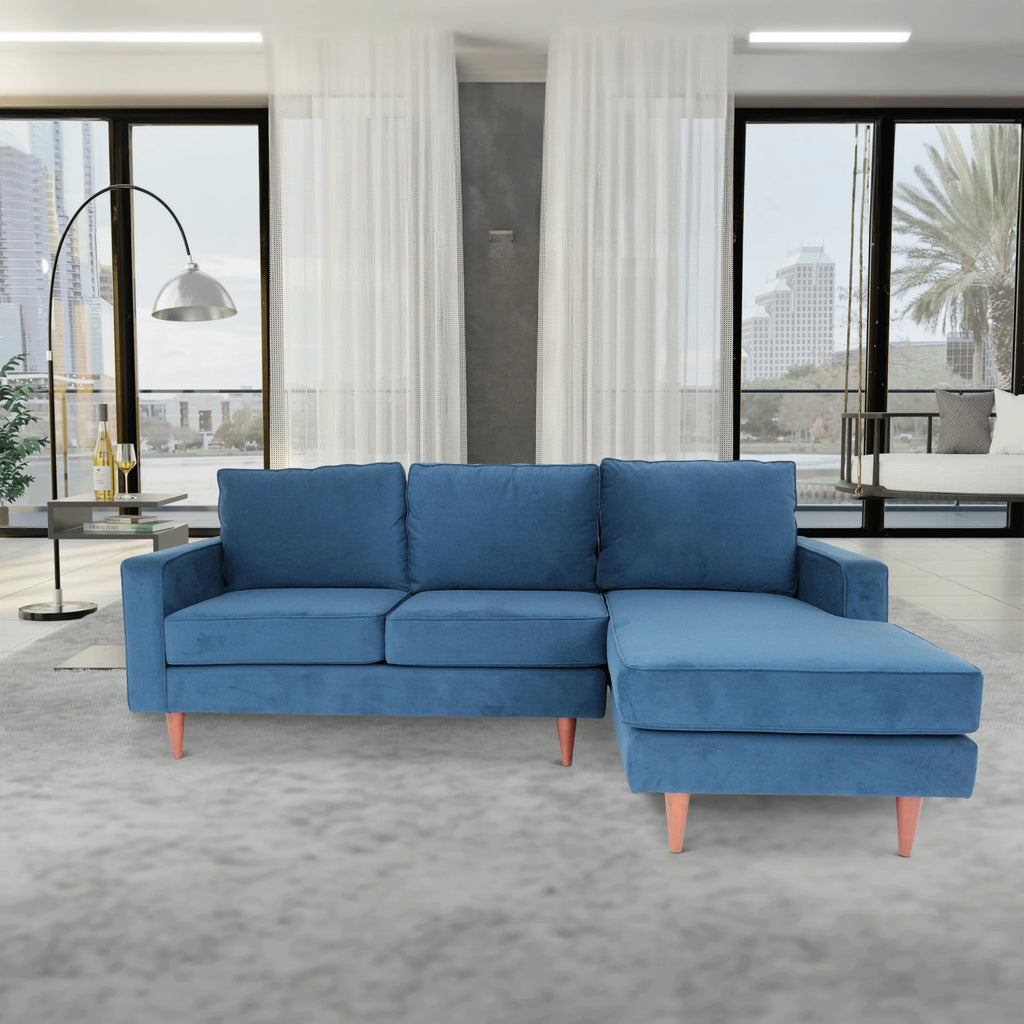Blue L Shaped Sectional Sofa with Solid Wood Frame W139