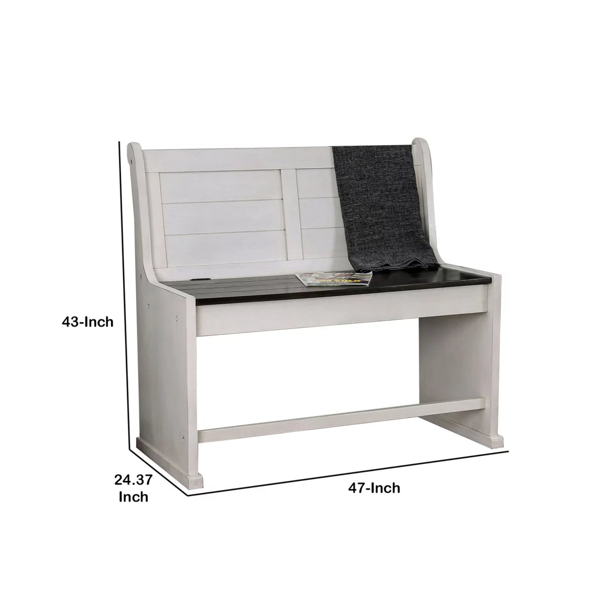 White and Black Wooden Counter Height Bench with Lift Top Seat I198024