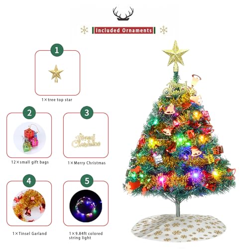 24" Tabletop Artificial Christmas Tree with Ornaments & LED String Lights Q56503