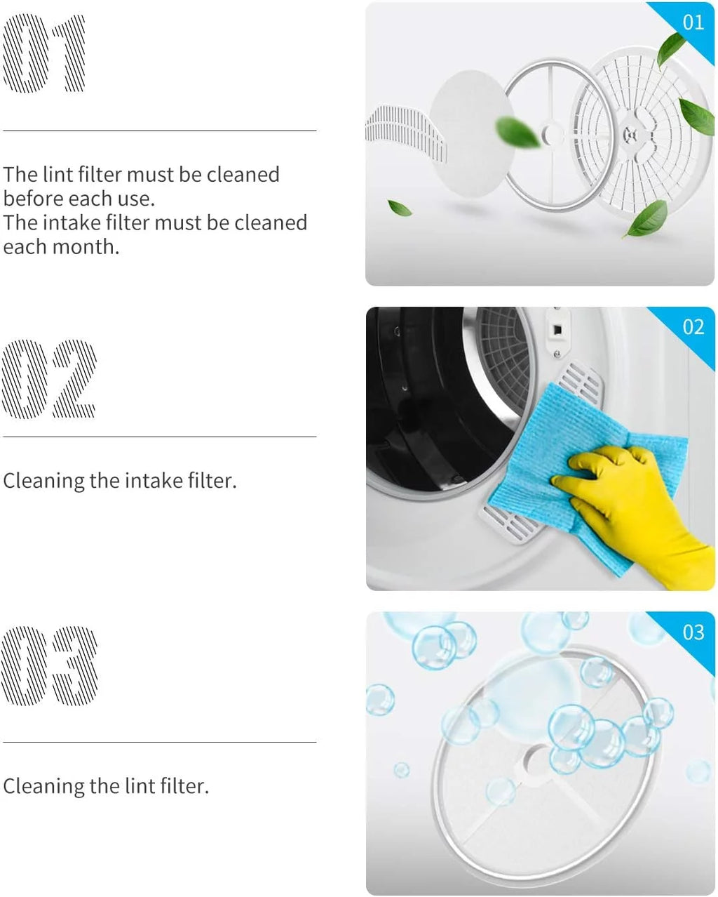 White 13lbs Portable Clothes Dryer with Stainless Steel Tub Q1676