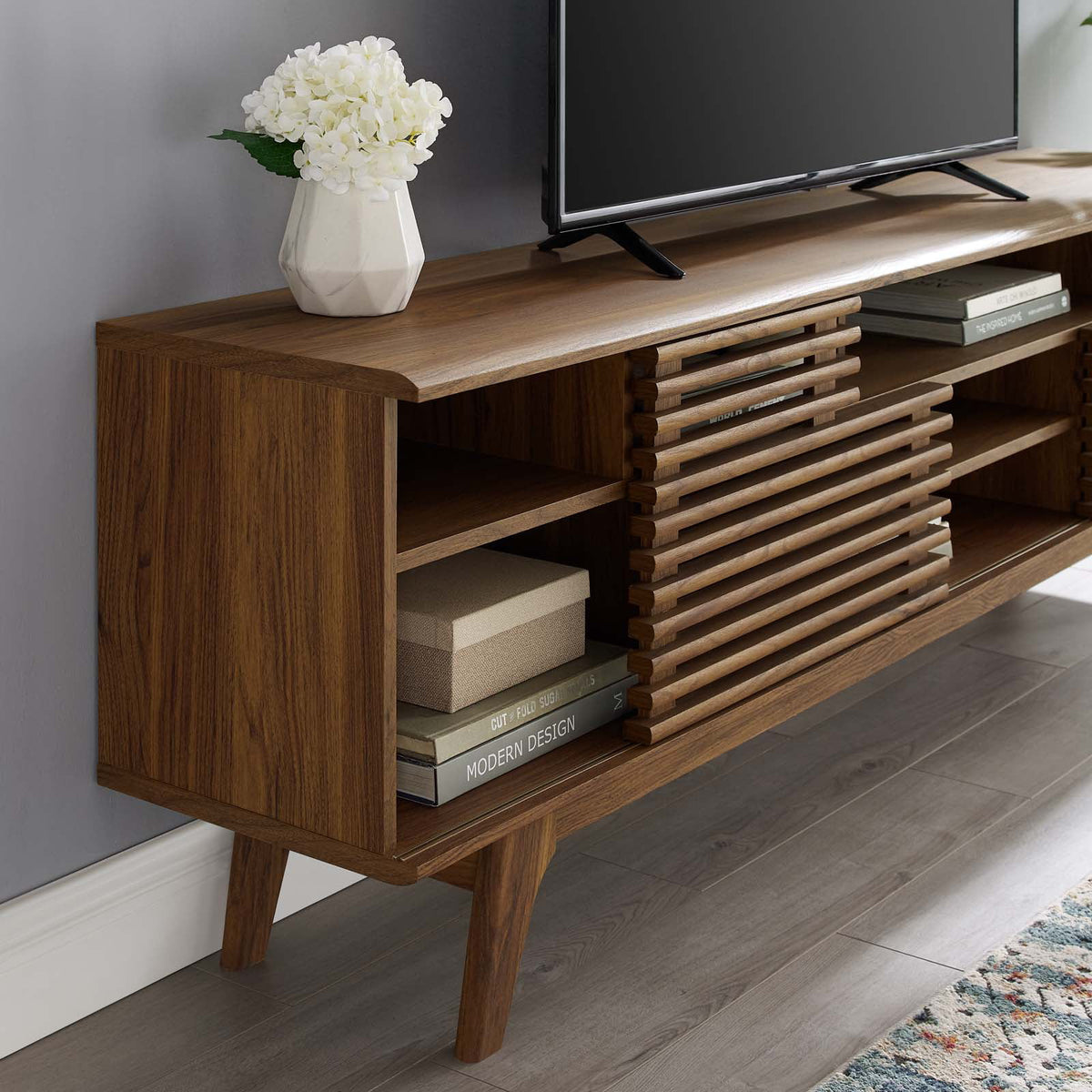 71" Walnut Media Console TV Stand O547733