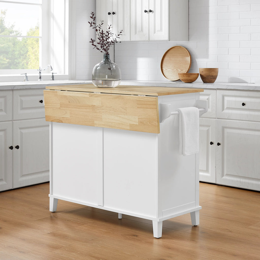 Drop Leaf Kitchen Island White Natural I285