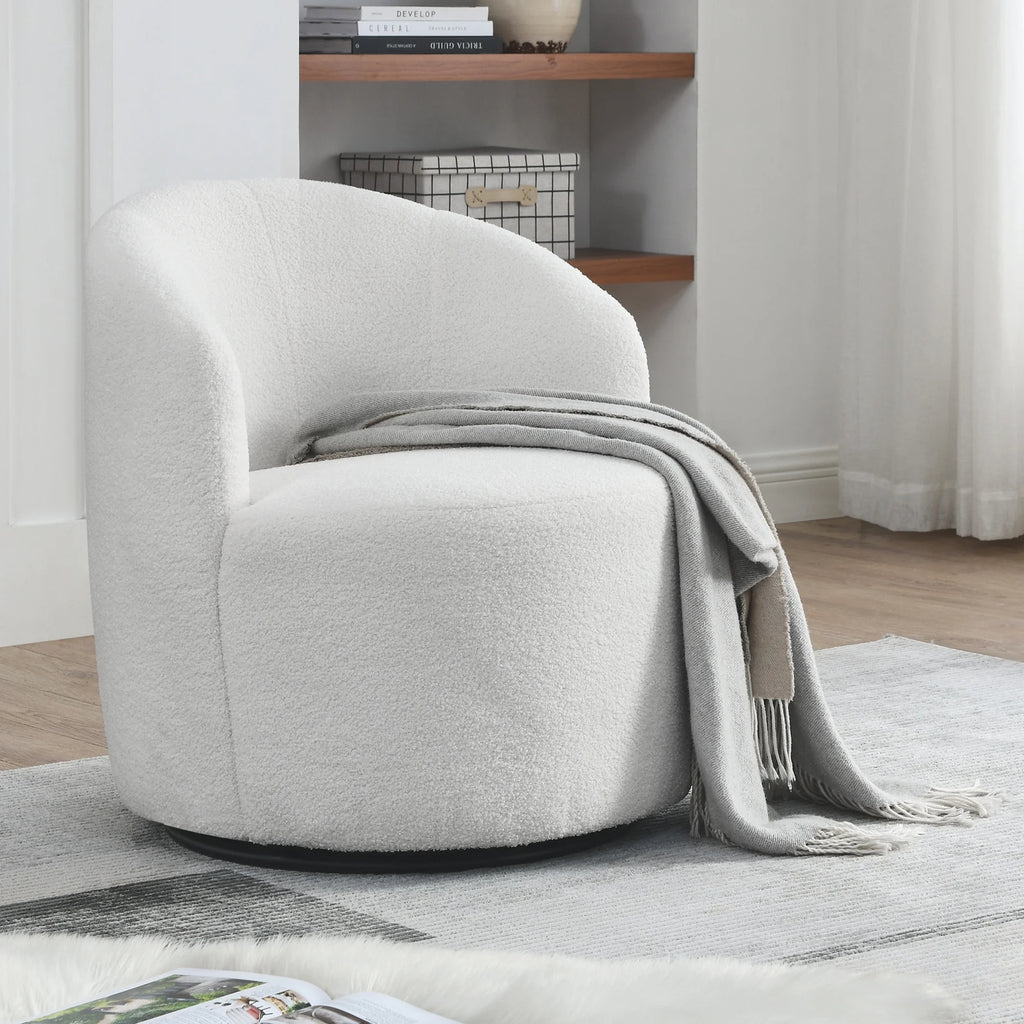 Swivel Barrel Chair with Round Storage Teddy Fabric Upholstery W5146