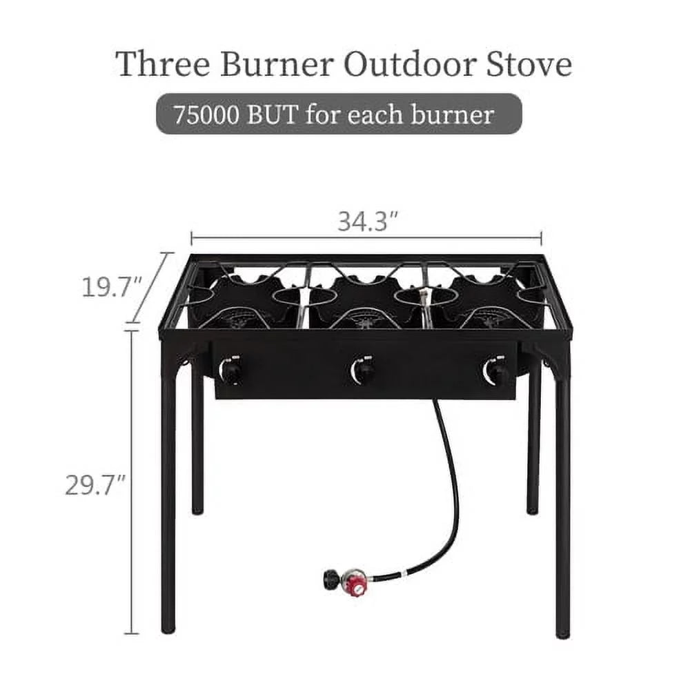 Black Portable 3 Burner Propane Cooker T64936