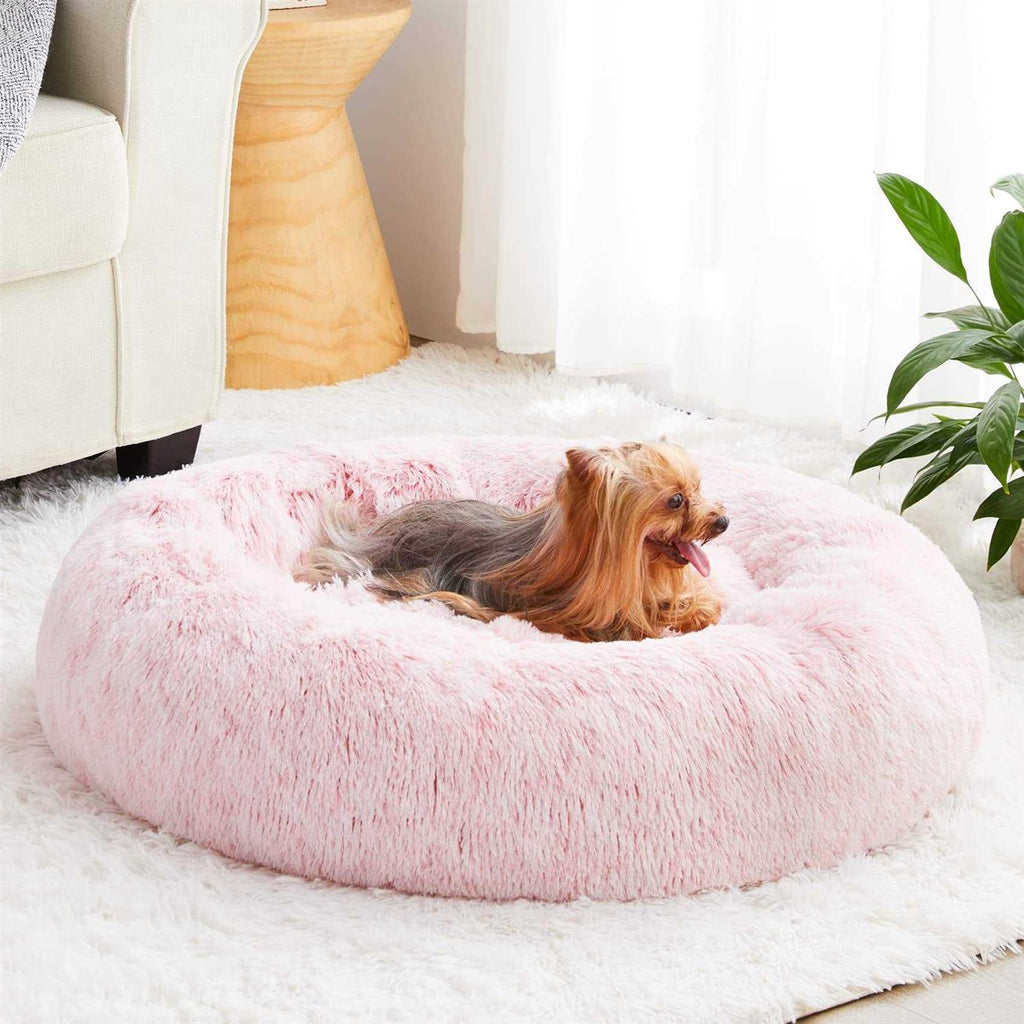 Small Dog Bed Donut Faux Fur Anti-Anxiety Pet Bed Z742596