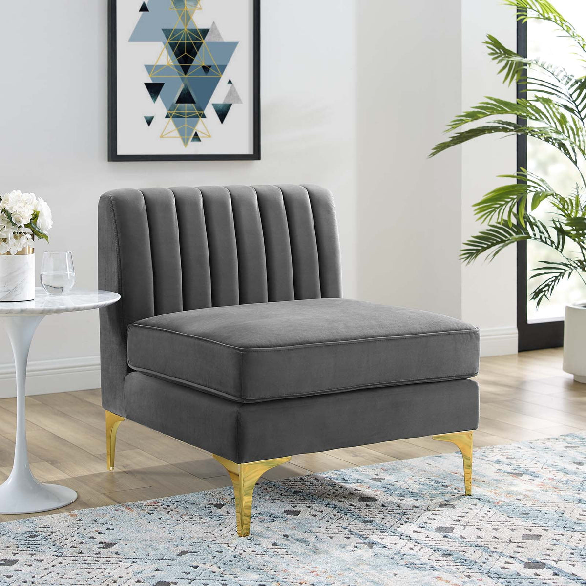 Gray Channel Tufted Performance Velvet Armless Chair A71000