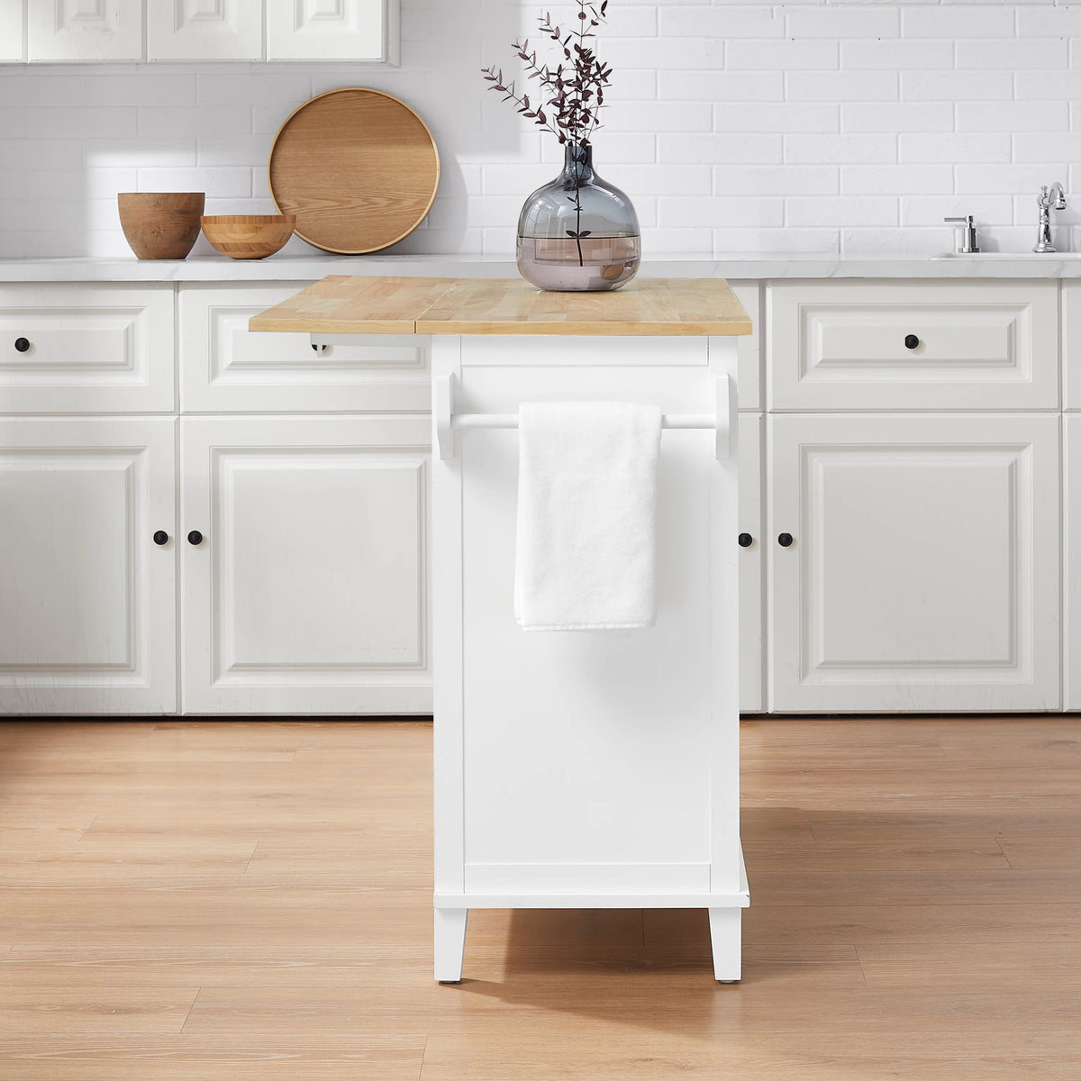 Drop Leaf Kitchen Island White Natural I285