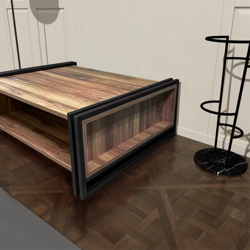 Mid-Century Modern Wood Coffee Table with Storage X1018