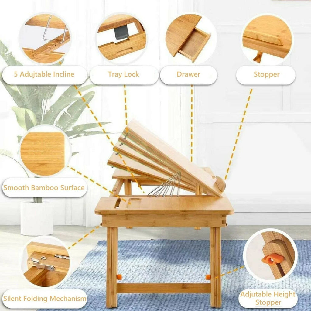 Bamboo Laptop Desk Table with Cooling Fan and Drawer M752