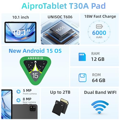 10 inch Android Tablet with Octa-Core Processor, 12GB RAM 64GB ROM, Black M368