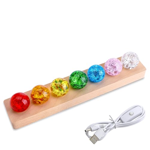 Set of 7 Crystal Balls with LED Wooden Stand N103