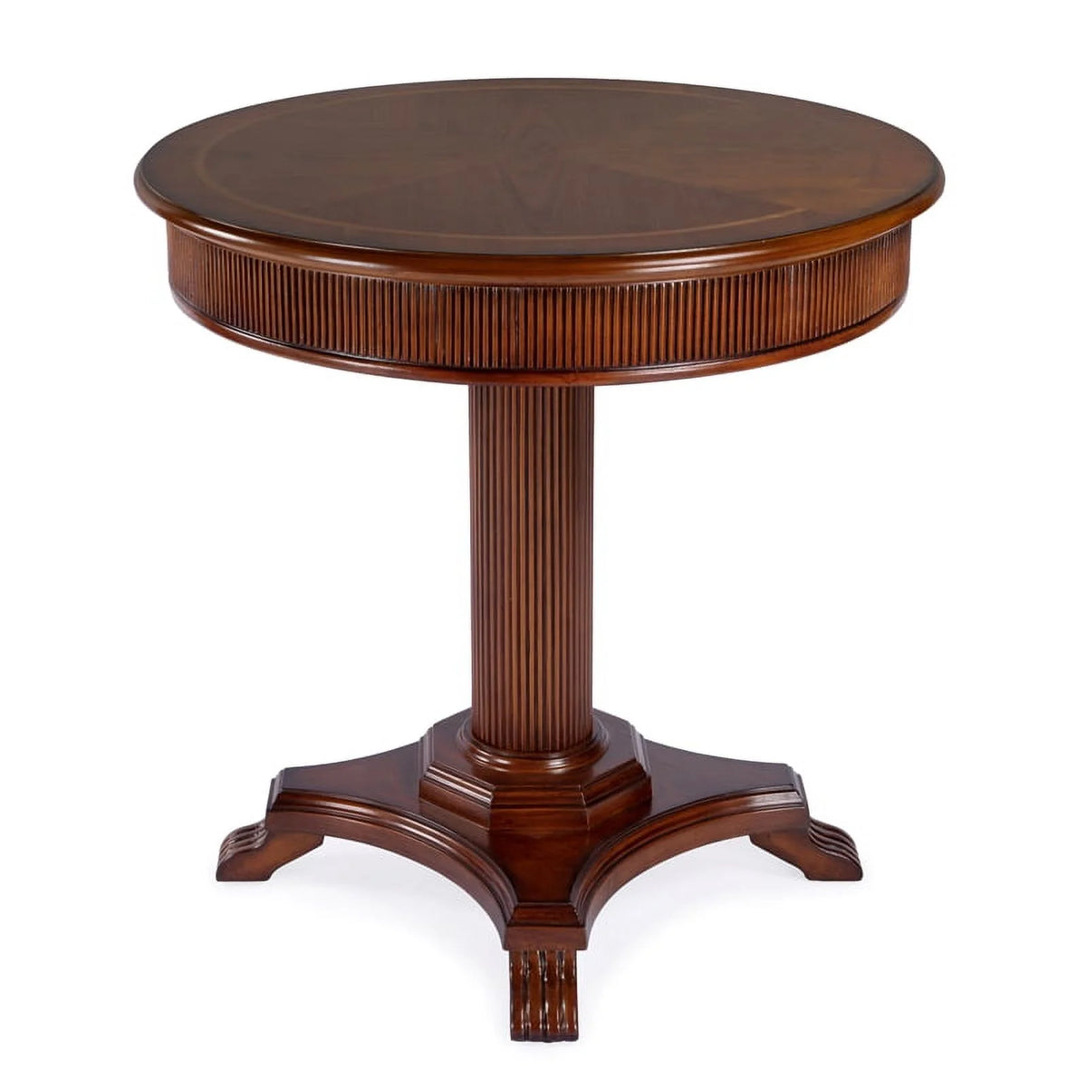 Brown Ribbed Wood Pedestal Foyer Table S581
