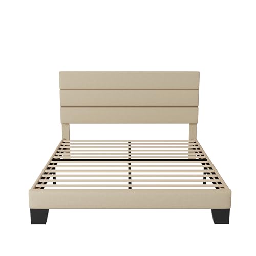 Queen Size Fabric Upholstered Platform Bed Frame with Wooden Slats U173
