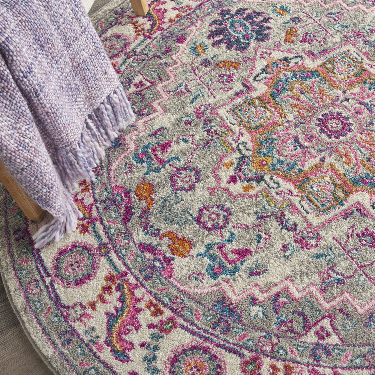 Light Grey Pink 4' Round Area Rug M781
