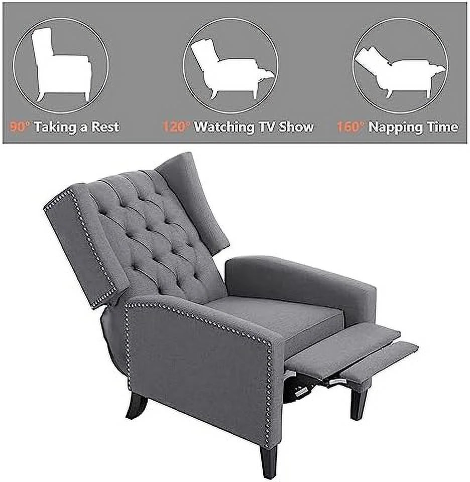Grey Upholstered Push Back Recliner Chair R913