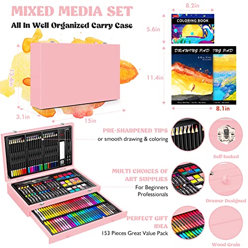 153-Pack Art Set in Wooden Case with 2 A4 Sketch Pads P661